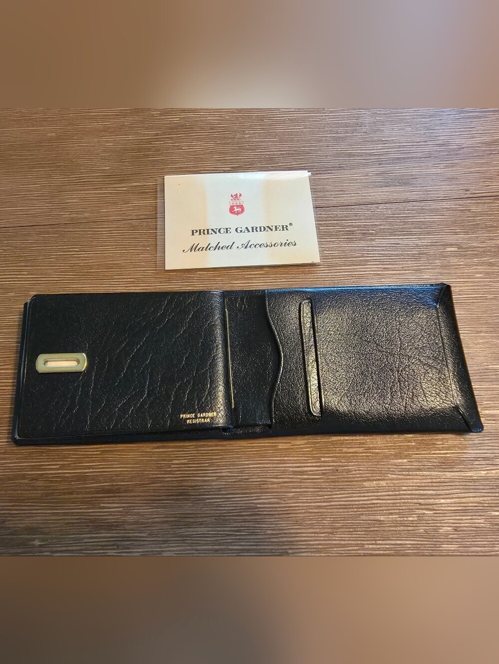 Vintage Prince Gardner Black Buffalo Calf Leather Bifold Registrar Wallet Unused